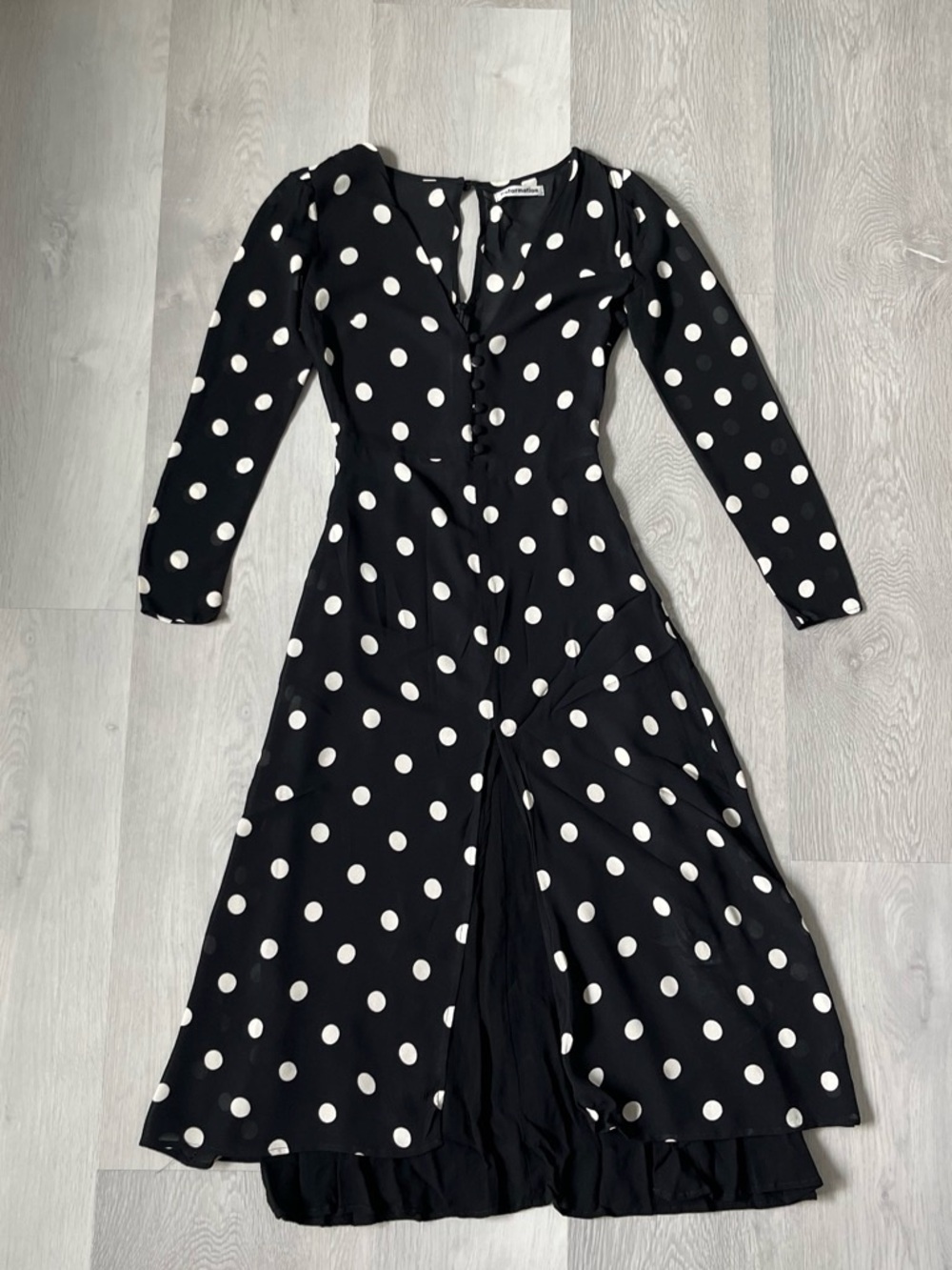 REFORMATION BLAKC DRESS POLKA DOT LONG SLEEVE MIDI WOMENS 0